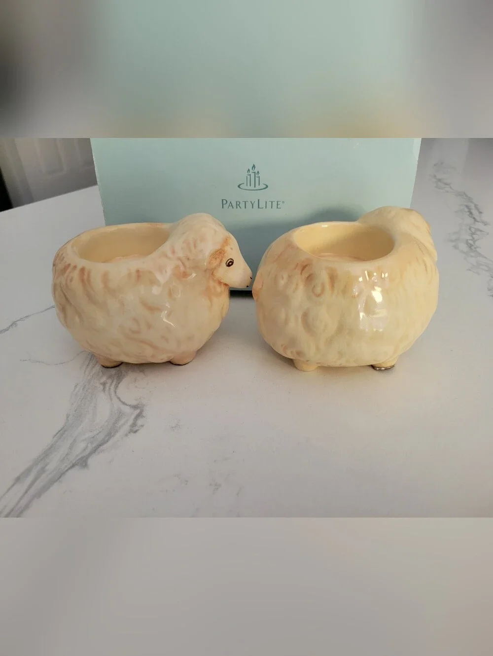 PartyLite Country Comfort Cream Ceramic Sheep Cottagecore Tealight Holders - Picture 2 of 4
